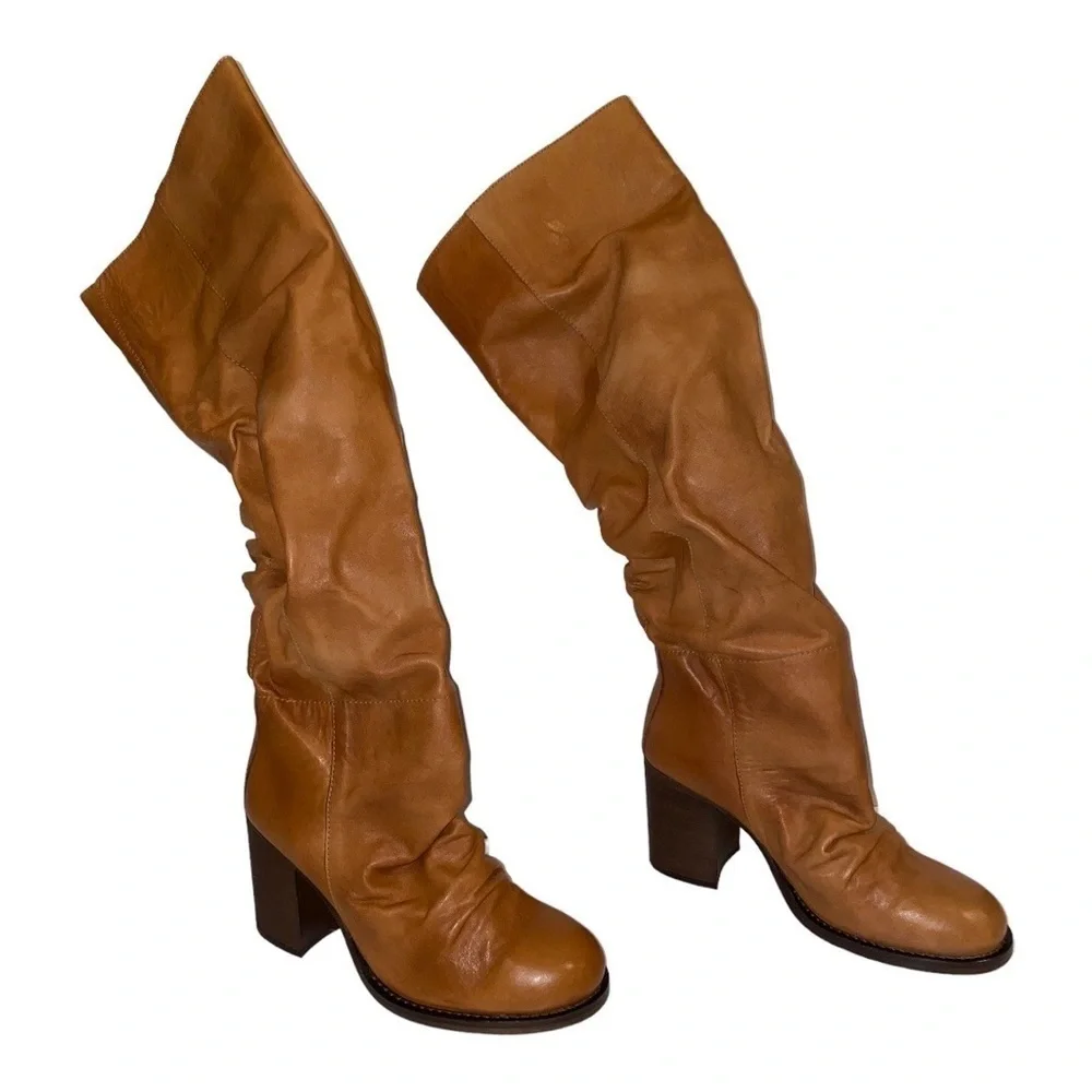 Free‎ People Elle Tall Tan Knee High Leather Women 6 Pull-On Slouchy Boot NEW